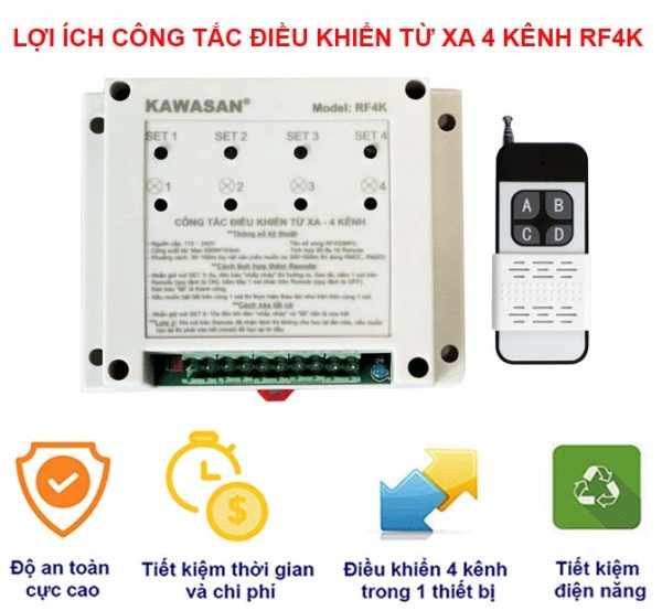 Công tắc điều khiển từ xa 4 Kênh RF4K-RM4B